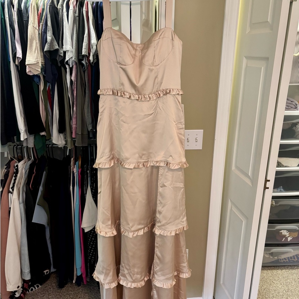 Show Me Your MuMu Pink Ruffled Tiered Strapless Gown